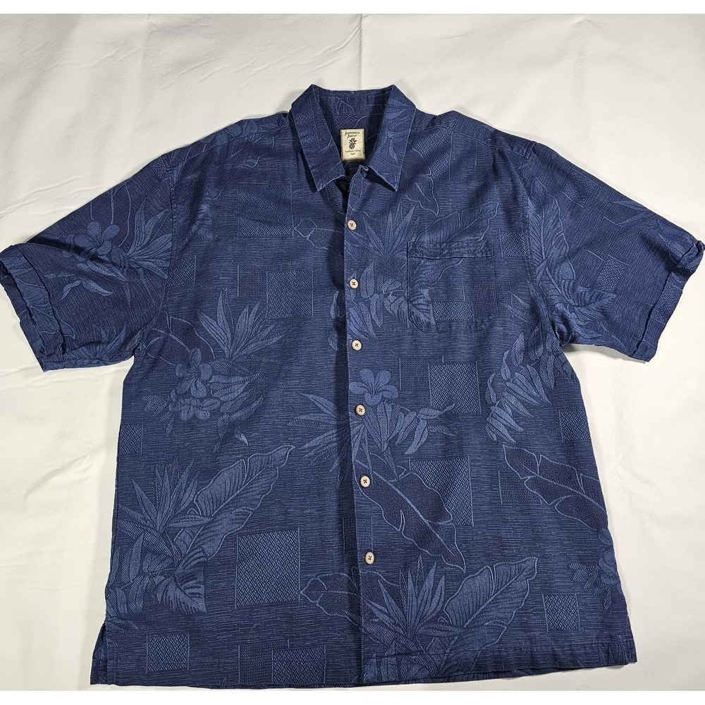 Jamaica Jaxx Mens Blue Hawaiian Shirt XL 100% Silk‎ Blend Tropical Camp Casual